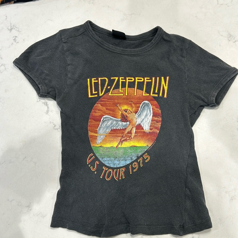 Urban Outfitters CROP TOP Womens L Led Zeppelin US Tour 1975 Gray Tee T Shirt.